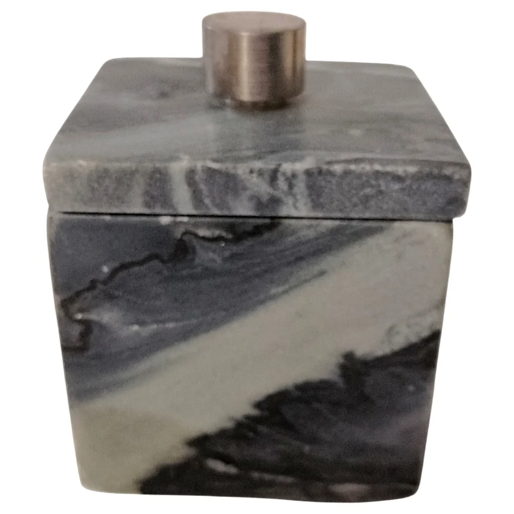 Marble Natural Stone Bathroom Storage Container Canister Silver Tone Handle Gray